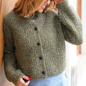New Zenana Olive Brown Wool Button Cardigan